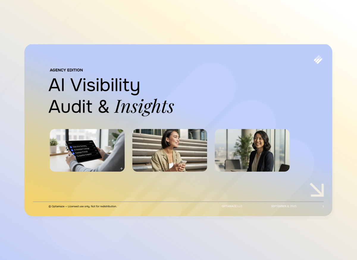 Three professionals in modern office settings with headline “AI Visibility Audit & Insights.”